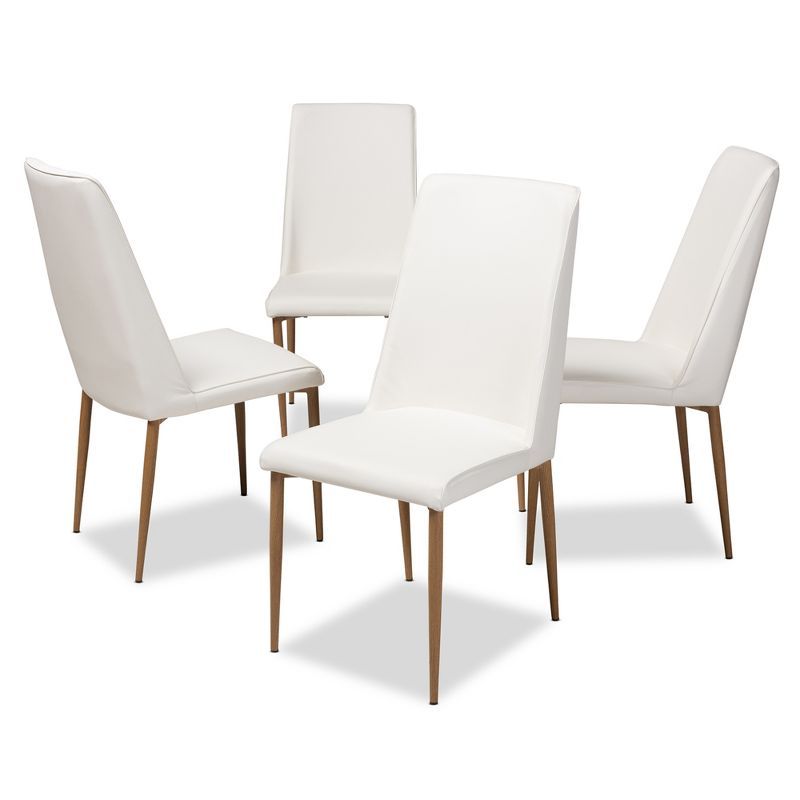 Chandelle Set of 4 White Faux Leather and Wood Modern Dining Chairs