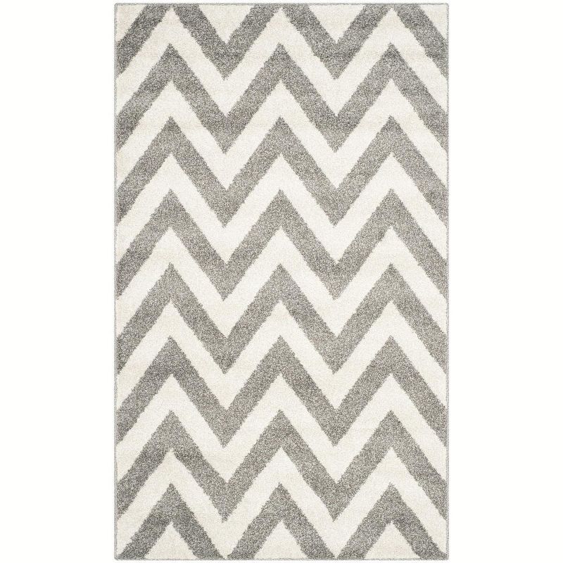 Reversible Dark Grey & Beige Stripe Cotton-Blend 4' x 6' Rug