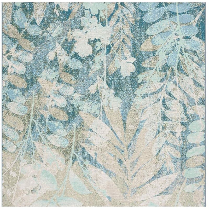 Barbados Blue Green Botanical Square Area Rug