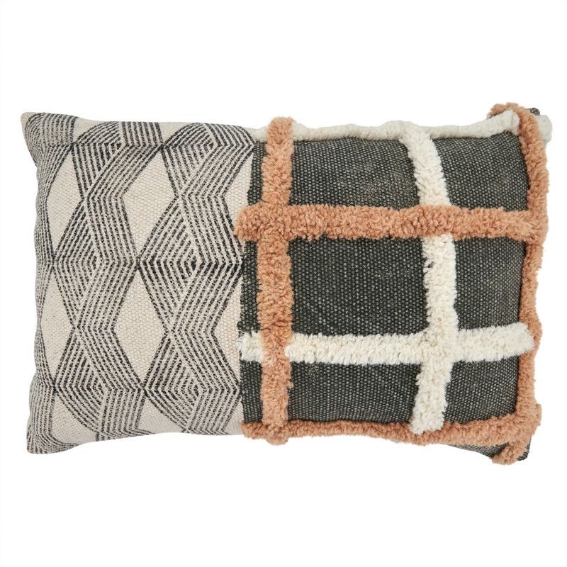 Geometric Embroidered Rectangular Cotton Throw Pillow