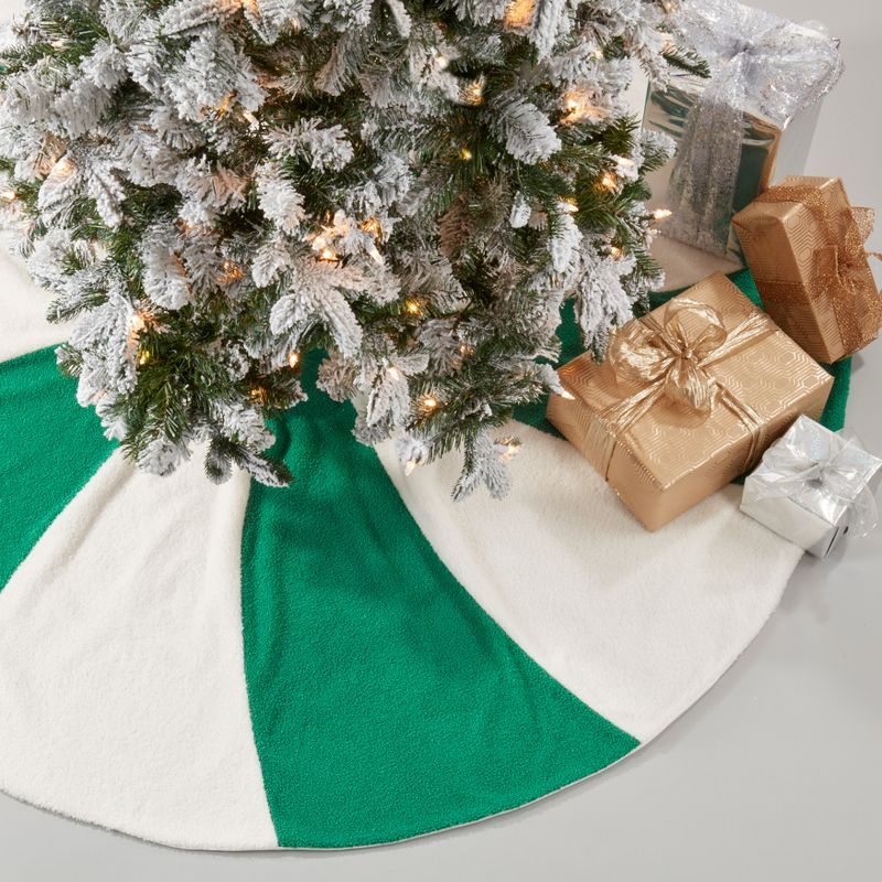 Festive White and Green Candy Cane Tree Skirt, 54"