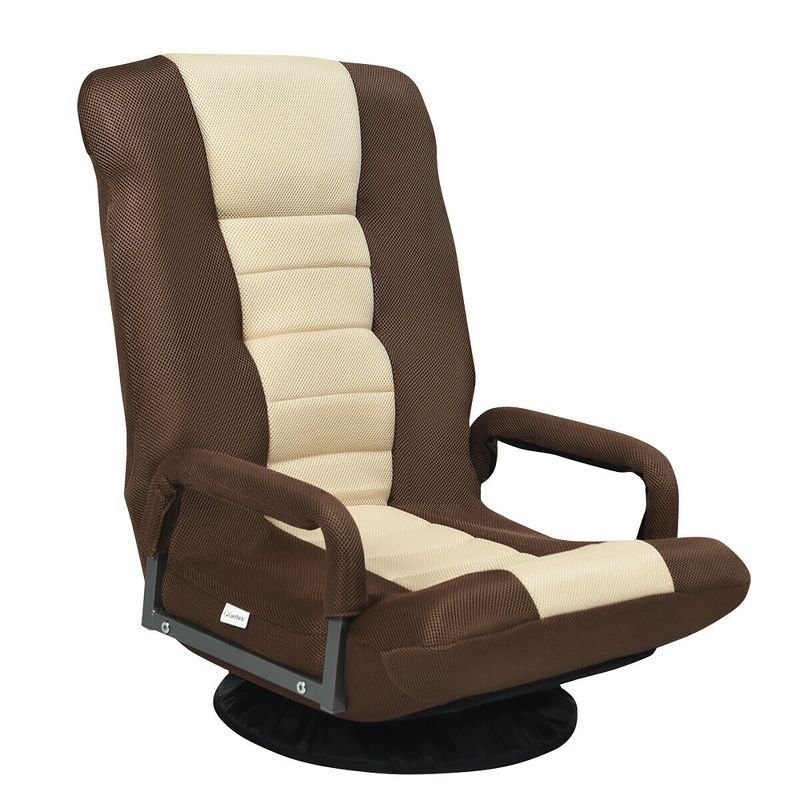 Brown and Beige Mesh Fabric Swivel Gaming Floor Chair with Adjustable Backrest