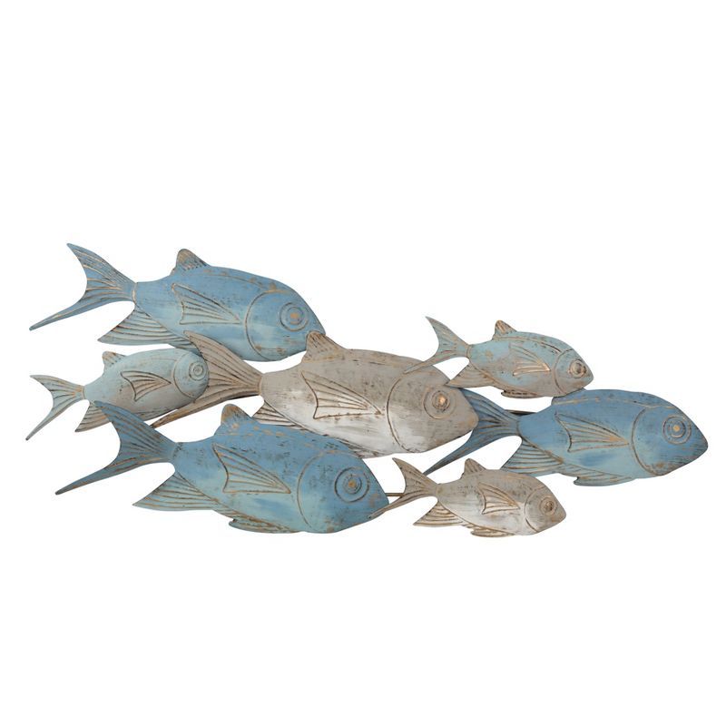 Blue and Beige Metal School of Fish Wall Sculpture