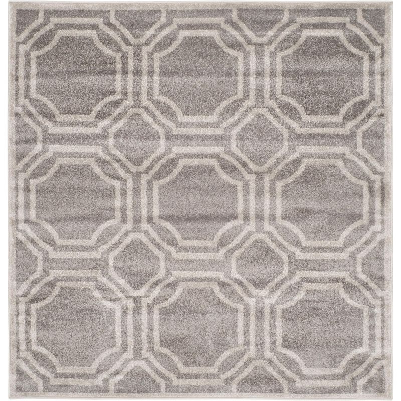 Grey and Light Grey Geometric Synthetic Area Rug