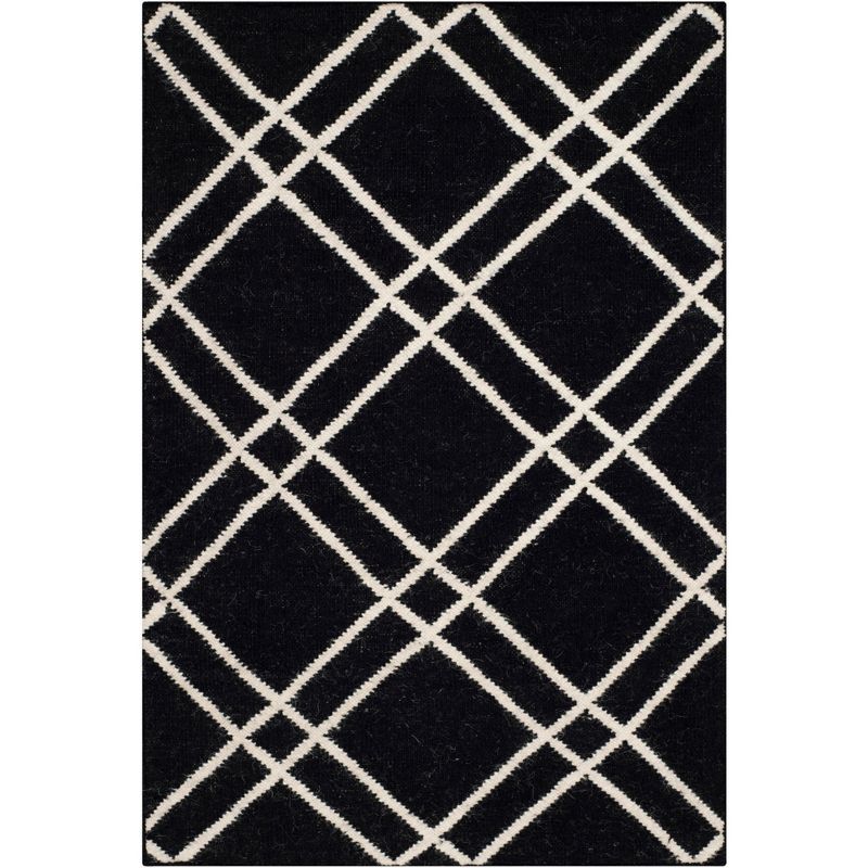 Handmade Geometric Black/Ivory Wool Round Area Rug, 30"