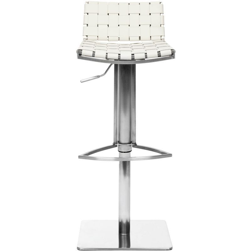 Mitchell White Woven Leather Adjustable Swivel Bar Stool