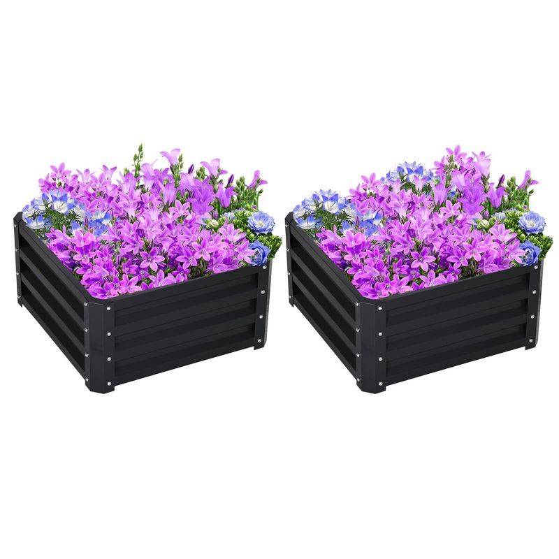 2-Pack Dark Gray Galvanized Steel Raised Garden Bed Planters