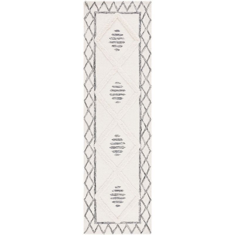 Hand-Tufted Ivory and Black Wool Runner Rug, 2'3" x 8'