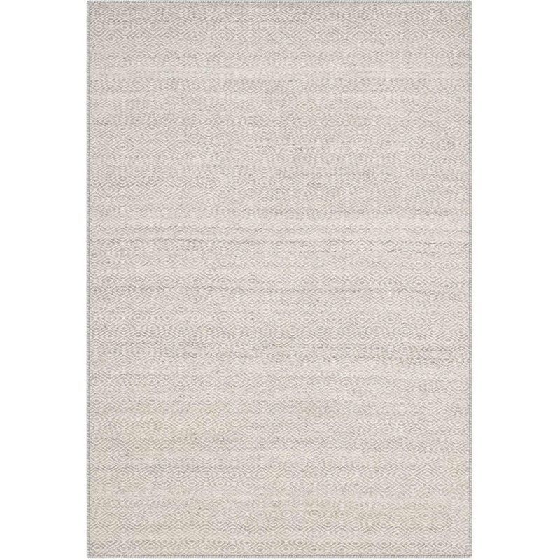 Bohemian Ivory & Silver Geometric Wool Area Rug - 4' x 6'