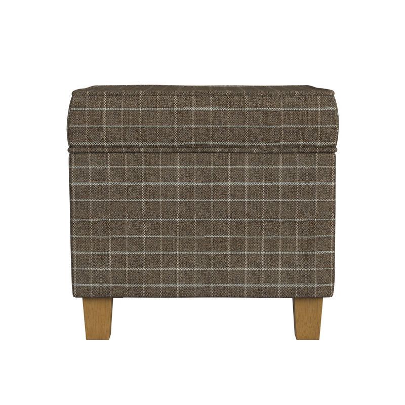 Classic Square Storage Ottoman with Lift-Off Lid in Brown Window Pane Fabric