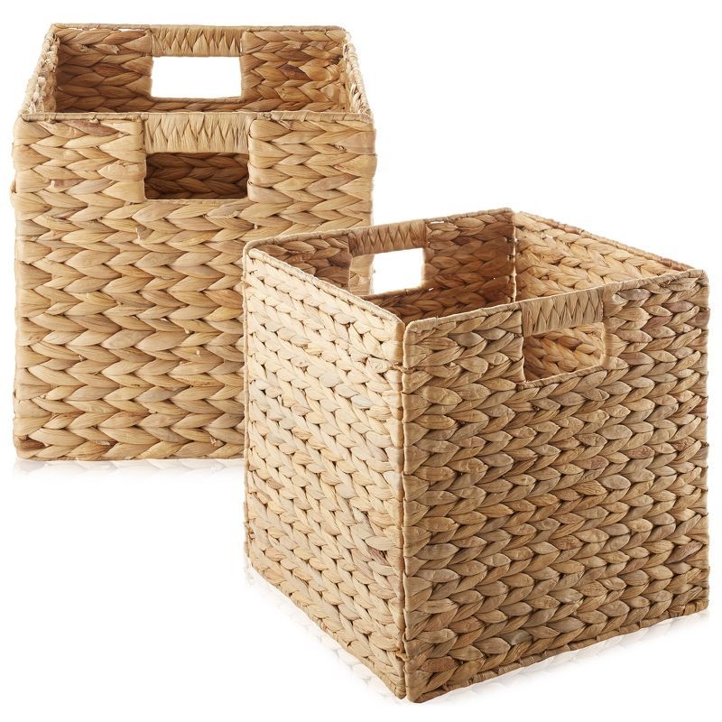 Natural Water Hyacinth Wicker Storage Baskets Set of 2