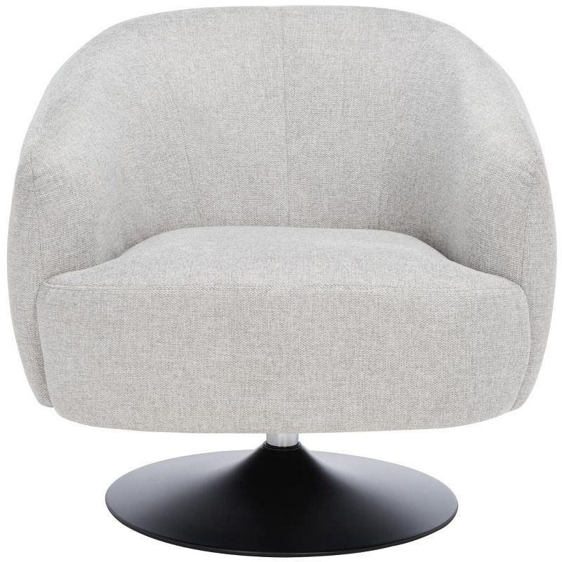 Ezro Light Grey Velvet Barrel Accent Chair with Black Metal Swivel Base