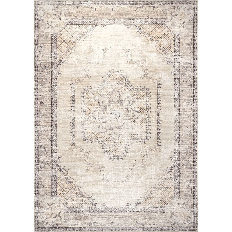 Eco-Friendly Gray Oriental Medallion 4'x6' Washable Rug