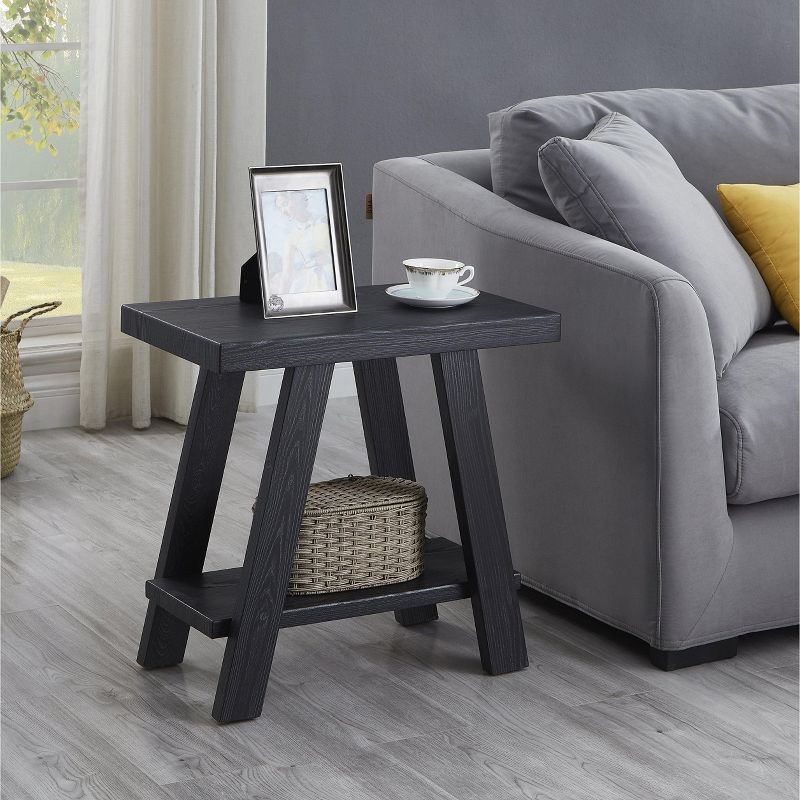 Athens Black Hardwood Rectangular Shelf Side Table