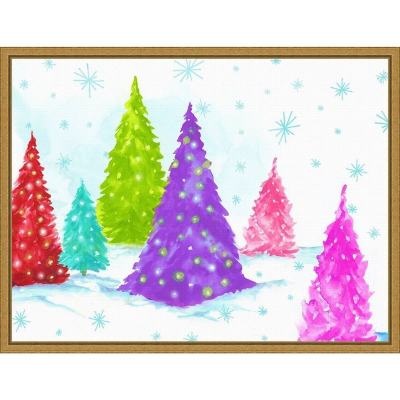 Magic Christmas Trees Colorful Canvas Wall Art Print