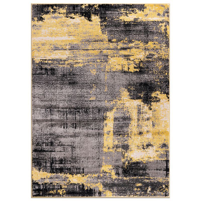 Yellow and Gray Abstract 5' x 7' Stain-Resistant Area Rug