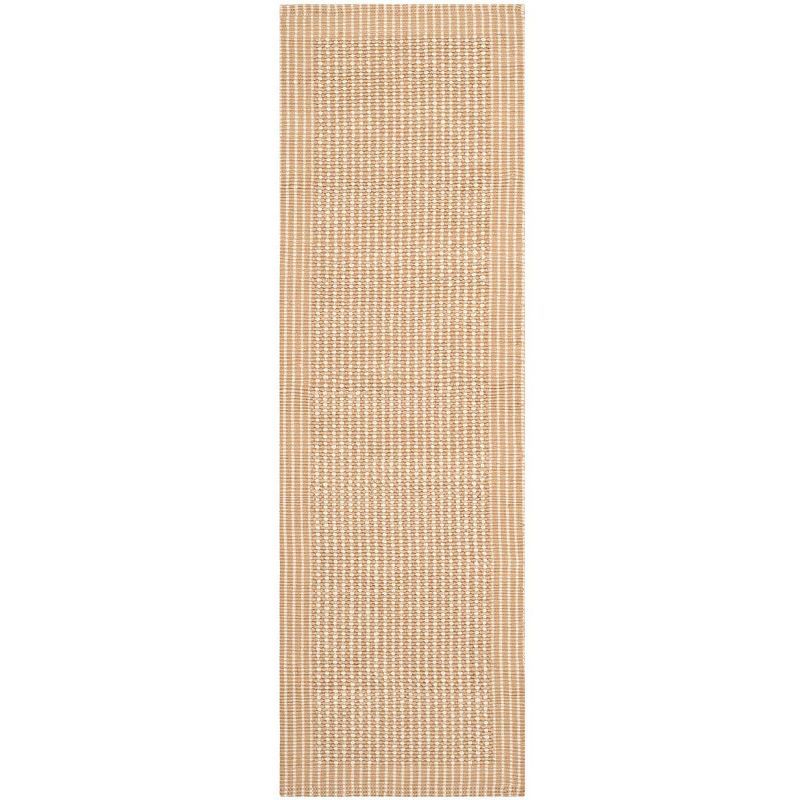 Coastal Charm Hand-Knotted Ivory and Beige Geometric Jute Runner Rug