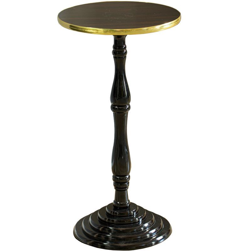 Espresso Wooden Round Pedestal Side Table with Glossy Marble Top