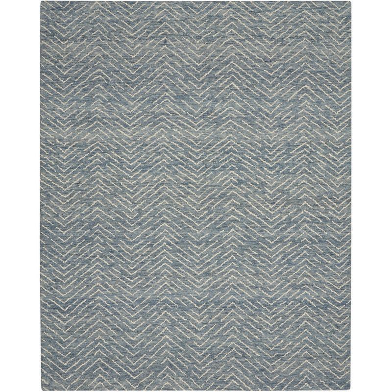 Indigo Ivory Chevron Hand-Tufted Wool Area Rug 8' x 10'