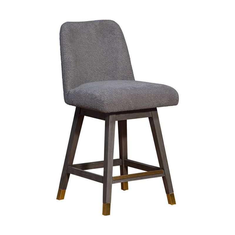 Grey Oak Wood Swivel Accent Chair with Boucle Fabric