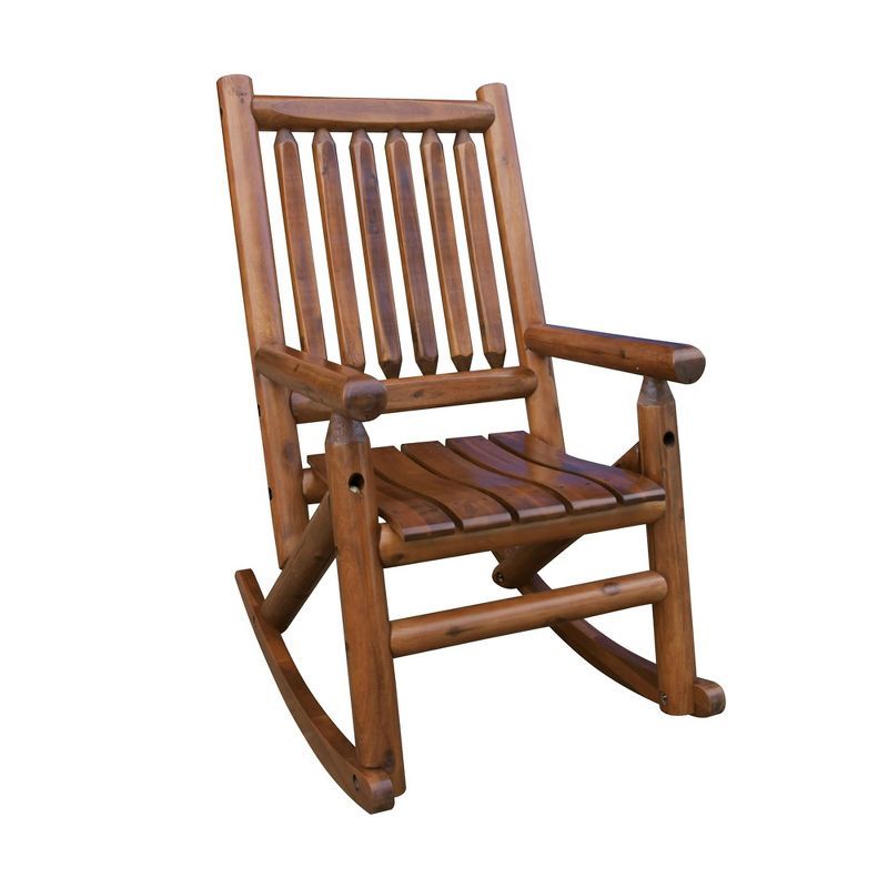 Brown Wooden Outdoor Rocking Chair with Armrests