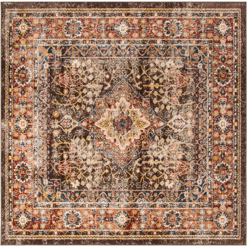 Square Hand-Knotted Blue Bijar Inspired Synthetic Rug