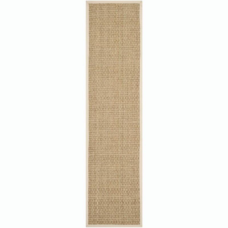 Natural Beige Seagrass Runner Rug with Cotton Border