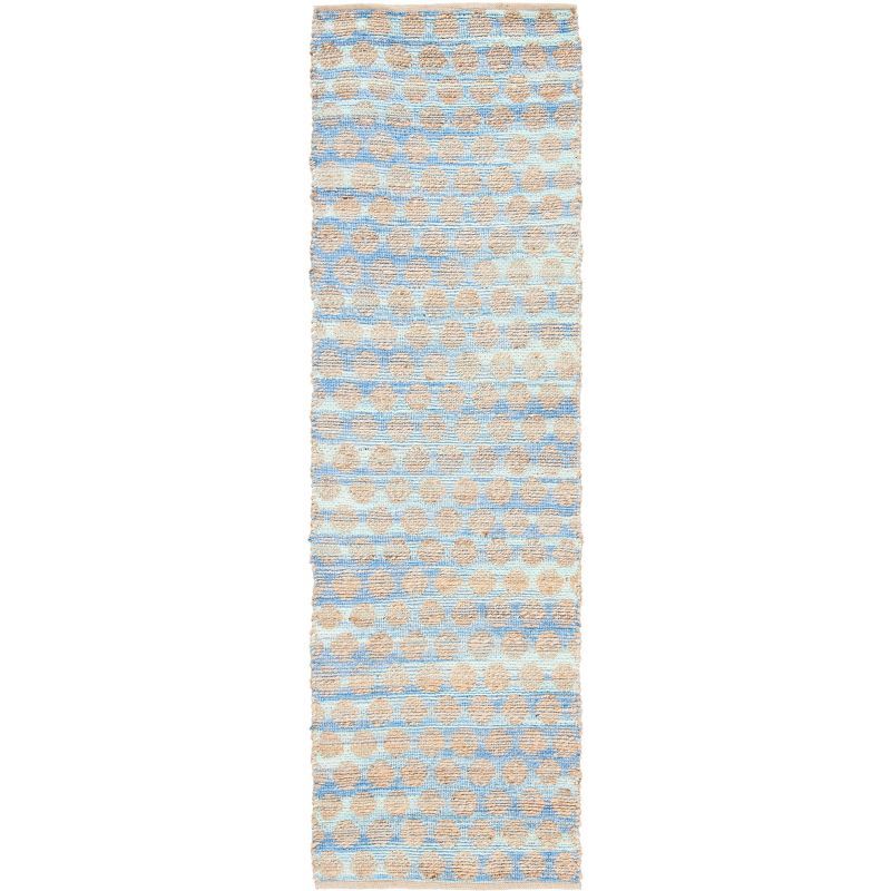 Cape Cod Blue and Natural Hand-Knotted Cotton Runner Rug