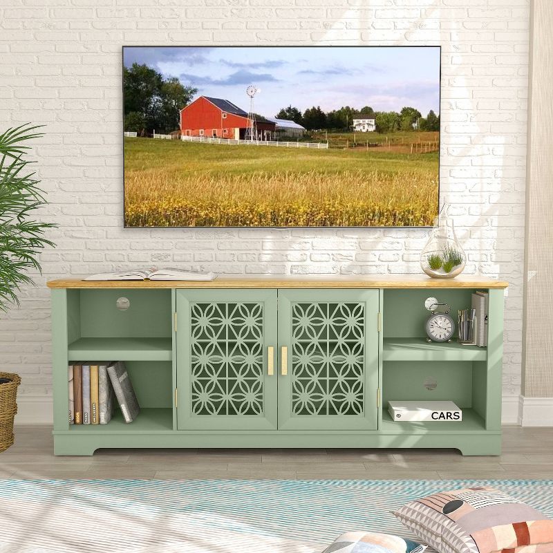 Festivo 70'' Green Wood TV Stand with Floral Doors