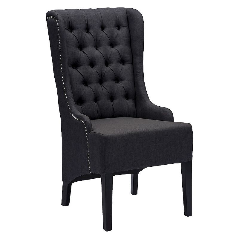 Vincent Dark Gray Linen Button-Tufted Accent Chair with Wood Legs