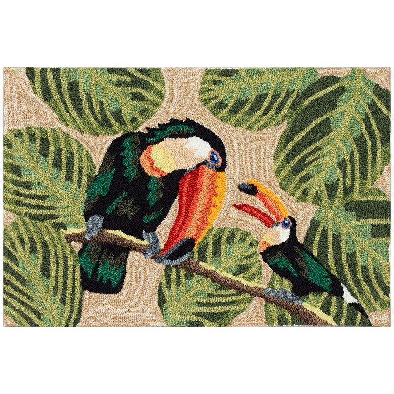 Handmade Black and Green Tropical Toucans Synthetic Rug 2' x 3'