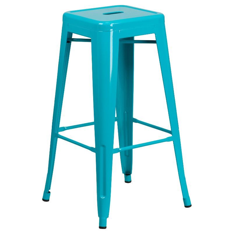 Teal-Blue Industrial 30" Backless Metal Indoor-Outdoor Barstool