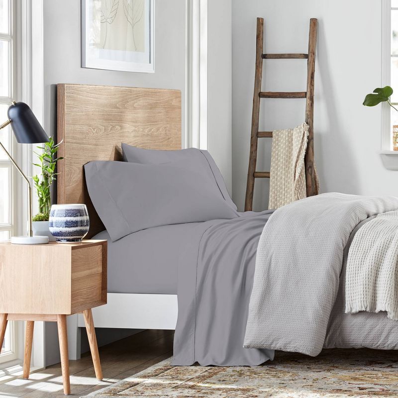 Light Gray King Cotton Blend Sateen Sheet Set