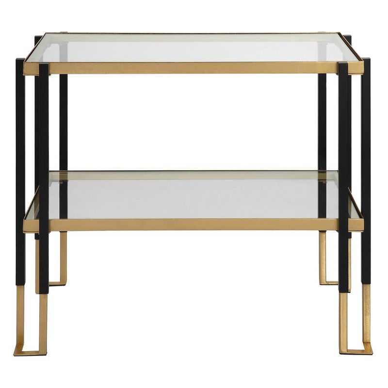 Kentmore Rectangular Black and Gold Glass Side Table