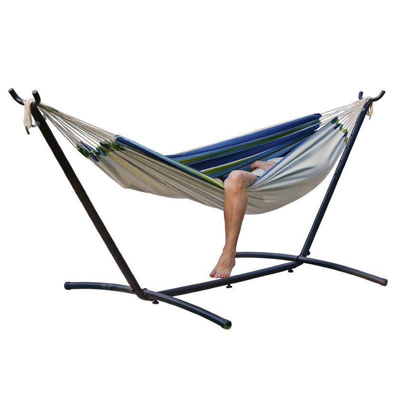 Portable Blue and Green Hammock with Steel Stand and Carry Bag