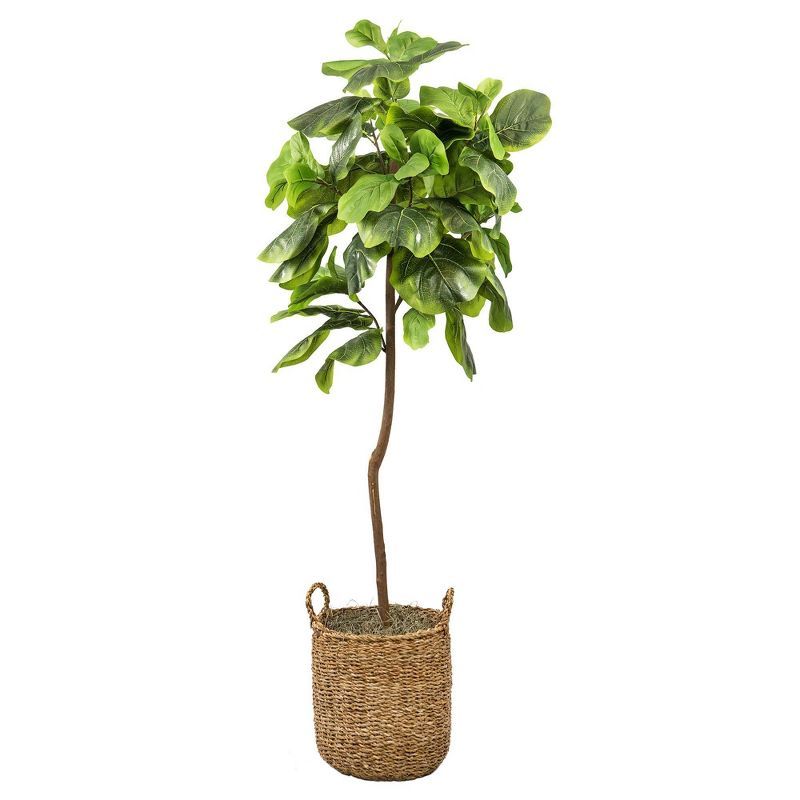 5-Foot Artificial Fiddle Leaf Fig Tree in Woven Rattan Basket