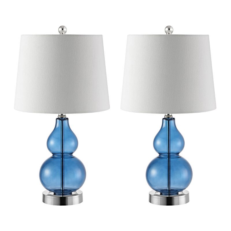 Dynamic Blue and Chrome Gourd Glass Table Lamp Set