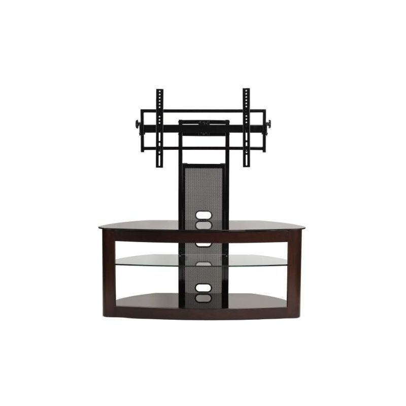 Espresso Black TV Stand with Mount and Glass Shelves