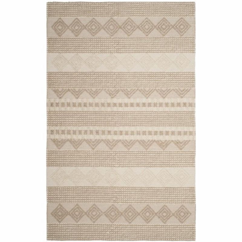 Ivory Geometric Handmade Wool Tufted Area Rug, 5' x 8'