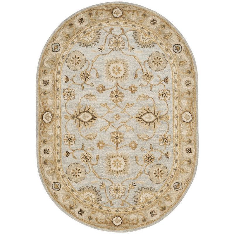 Antiquity Light Blue and Sage Wool Tufted Oval Rug