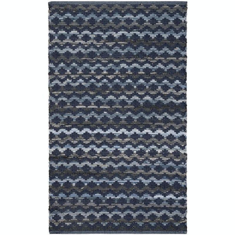 Coastal Charm Black Round Handwoven Wool-Cotton Blend Rug