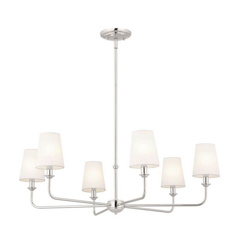 Elegant Pallas 6-Light Chandelier in Polished Nickel with White Linen Shades