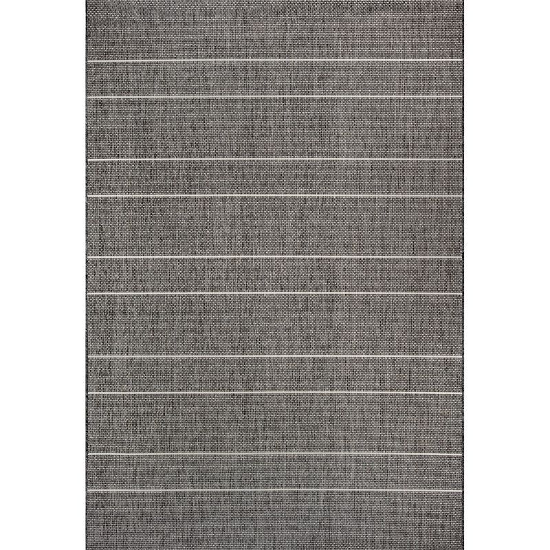 Modern Striped Gray Synthetic 64" Rectangular Easy-Care Rug