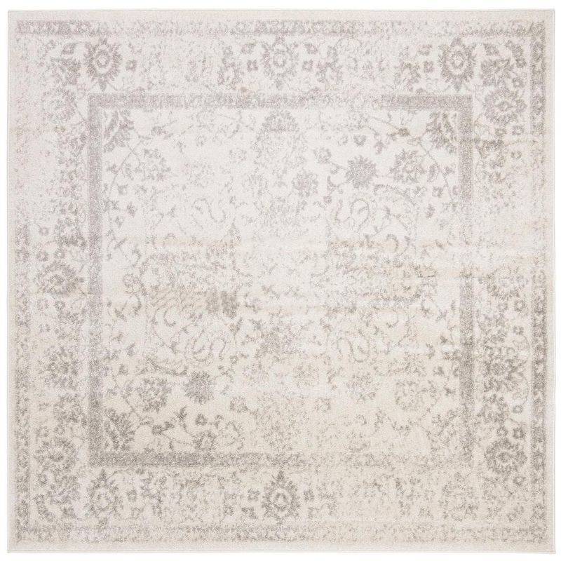 Chic Ivory and Silver 5' Square Synthetic Easy-Care Area Rug