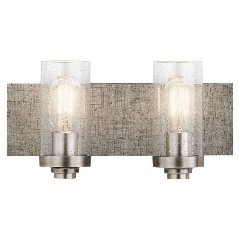 Pewter Cylinder Dual Light Wall Sconce with Clear Glass Shades