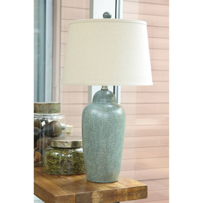 Green and Beige Ceramic Table Lamp with Textured Shade