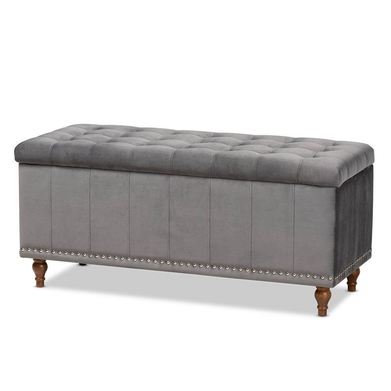 Kaylee Gray Velvet Tufted Storage Ottoman Bench