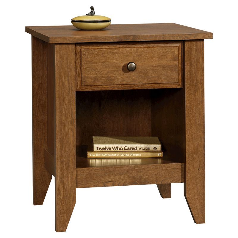 Oiled Oak 1-Drawer Nightstand with Open Shelf