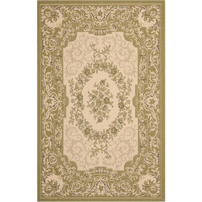 Courtyard Cream and Green Rectangular Synthetic Area Rug