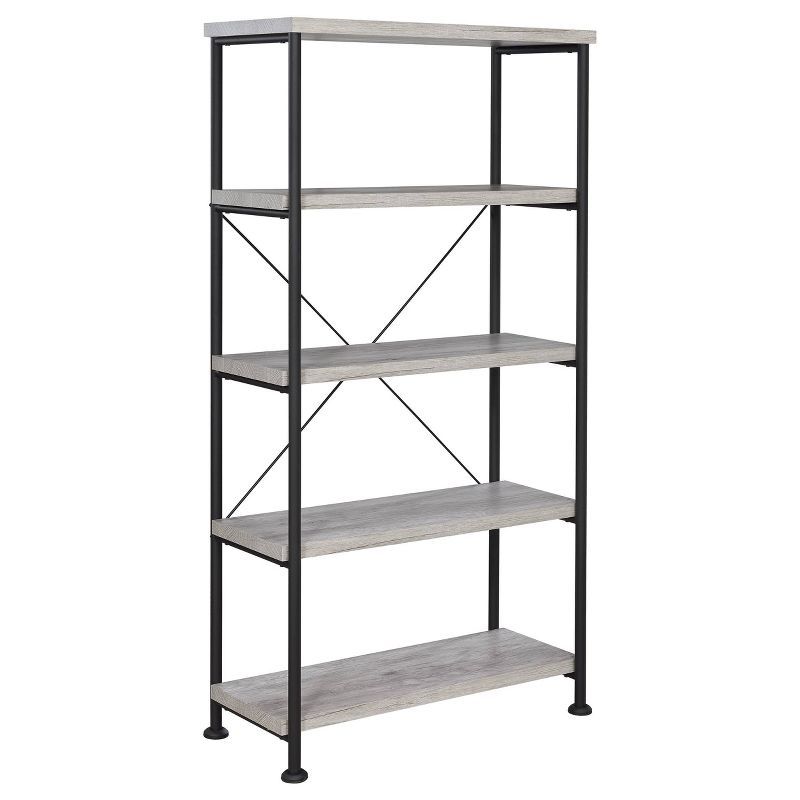 Analiese Gray Driftwood and Black 4-Shelf Bookcase